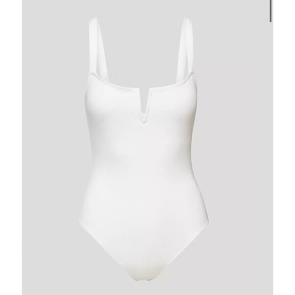 Aritzia Babaton WHITE lowercase v-neck notch bodysuit size XSmall - Picture 1 of 11